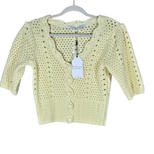 English Factory Cardigan Womens XSmall Pastel Yellow Crochet Cropped Scalloped